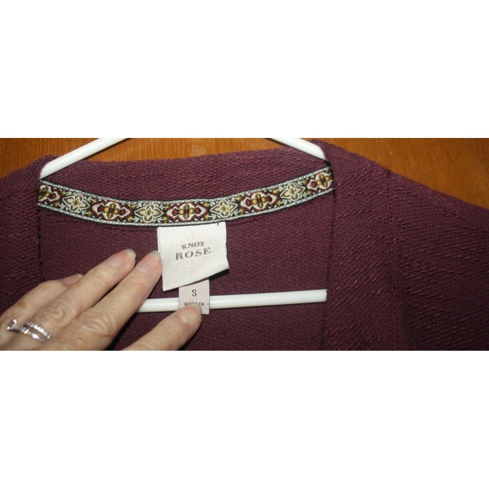 Knox Rose LS Cardigan Sweater Womens Sz S Purple Lace Trim Open Front GUC - Picture 5 of 7